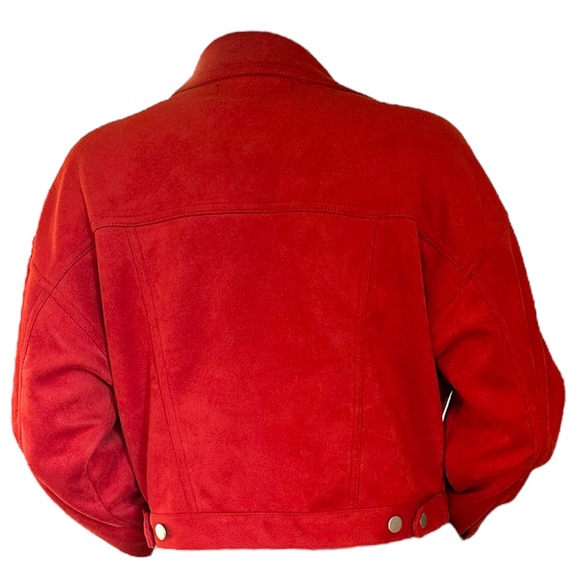 Forever 21 Red Sued Cropped Button-Down Jacket - Picture 2 of 4